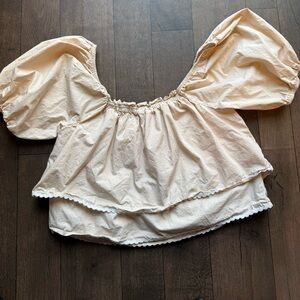 HYACINTH HOUSE Tuckernut Cream Tiered Puff Sleeve Peasant Too Woman’s XL Cottage